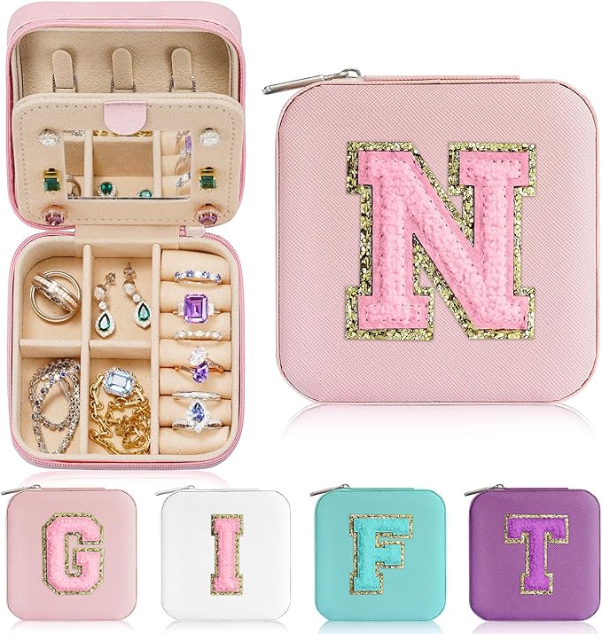 Parima Back to School Jewelry Case, School Supplies for Teen Girls Jewelry Box | High School Travel Accessories for Girls | School Travel Essentials Small Jewelry Box - Letter N, Pink
