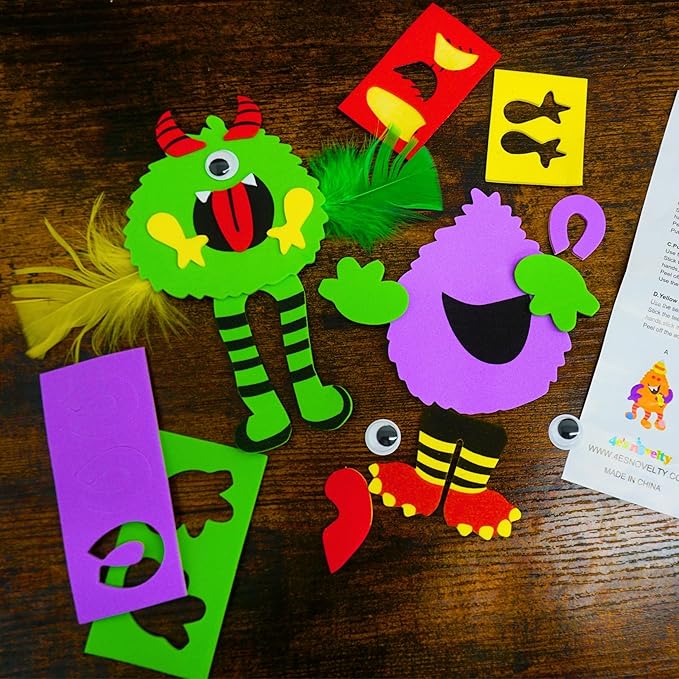 4E's Novelty Halloween Crafts for Kids (12 Pack) Silly Monsters Foam Magnet Fall Crafts Bulk, Halloween Party Activities for Kids Ages 3-5, 4-8