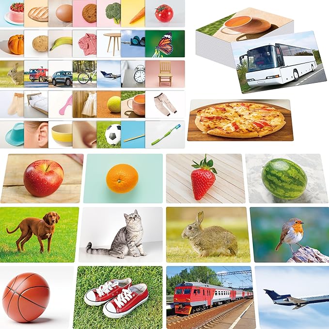 50 Noun Flashcards, Picture & Word Photo Cards Language Builder Visual Aid Language Learning Tool for Autism, ESL Teaching Materials for Adults, Non-Verbal Children Vocabulary Builder for Kids