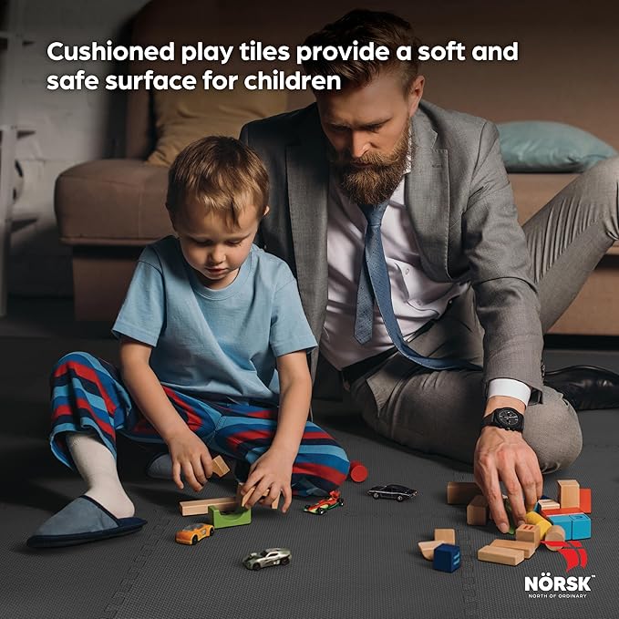 Norsk Multi-Purpose Reversible Floor Mats - EVA Interlocking Foam Tiles (Gray/Black 24 Tiles - 96 sq. Ft. 1/2" Thick)