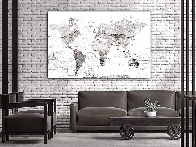 artgeist Textured Canvas Wall Art World Map 24x16 in - 1pcs Painting Canvas Prints Picture Artwork Image Framed Modern Photo Wall Home Travel Stone Effect k-C-10014-b-a