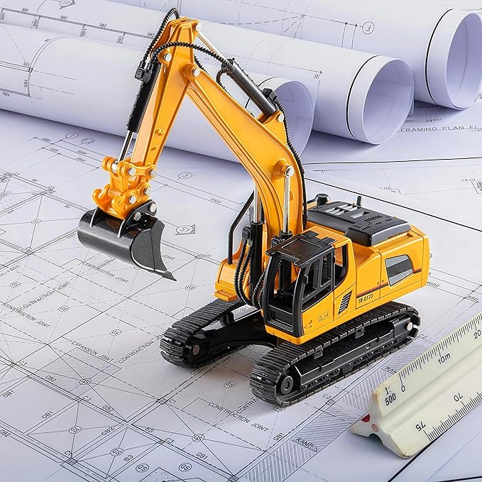 Gemini&Genius Tracked Excavator Toy for Kids, Heavy Duty Digger Construction Vehicle Toy with 360 Degrees Rotation 1:60 Scale Engineering Collectible Model Toy for Kids and Decoration for House