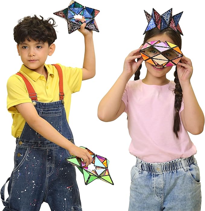 TOSY Magnet Pyramid Stone - 1 Cube Transforms into 1 Billion Shapes, 12 Pieces, 243 Rare Earth Magnets, Holographic Design Magnet Tiles Creative Puzzle STEM/STEAM Toy, 3-Pack