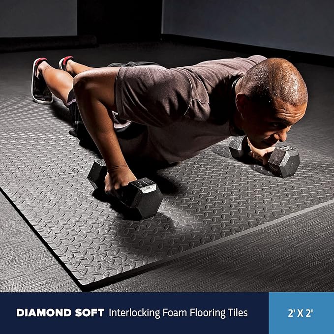 IncStores 1/2 Inch Thick Diamond Soft Foam Flooring Tiles | High-Density Interlocking Foam Tiles for Rugged Style in Your Home Gym, Playroom, and More | Black, 64 Tiles