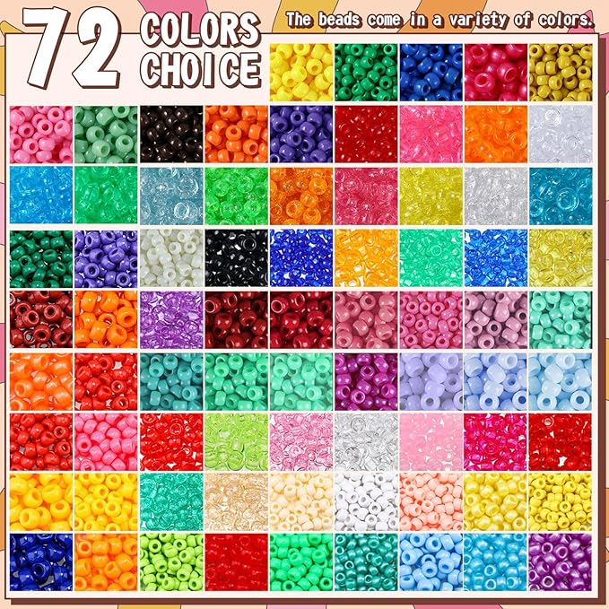 21000 Pcs Pony Beads Bulk 6 x 9 mm Plastic Kandi Beads for Bracelet for Multicolor Craft Making Rainbow Necklace Jewelry Key Chain DIY Braids (72 Colors,Bright)