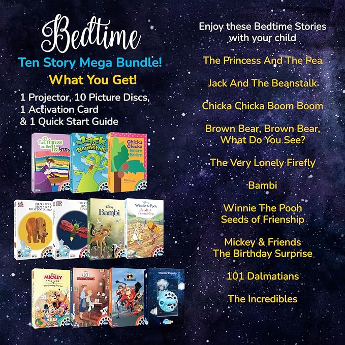 Moonlite Storytime Mini Projector with 10 Classic Bedtime Stories, A Magical Way to Read Together, Digital Storybooks, Fun Sound Effects, Learning Gifts for Kids Ages 1 and Up