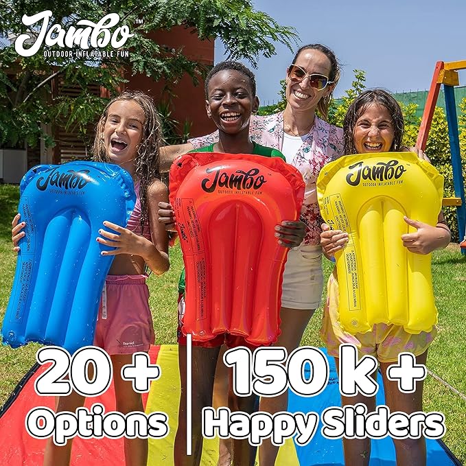 Jambo 16ft Premium Slip Splash and Slide, Three- Way Sprinkler System with 3 Body Boards, Water Slide with Advanced Sprinklers System | Backyard Waterslide Outdoor Water Toys Slides for Kids