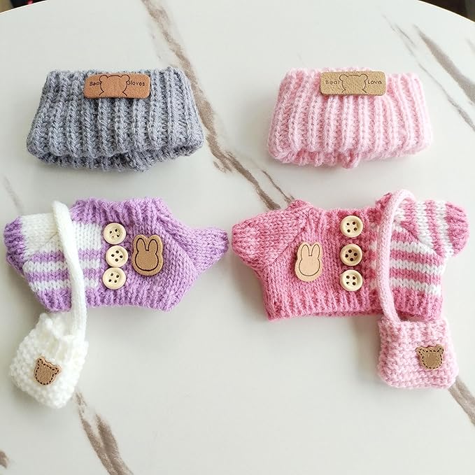 15cm & 17cm Doll Clothes Outfits Set - Premium Dress Up Bundle with Exquisite Accessories | Soft Fabric Fashion Doll Costume for 15-17cm Dolls (2set Pink+Purple)