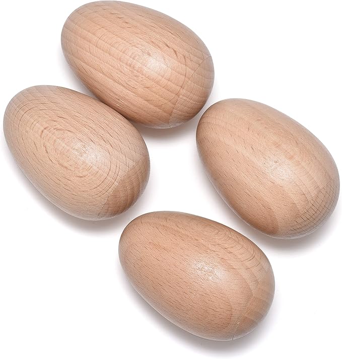 4 PCS Wood Egg Shakers Set, Musical Percussion Instruments, Natural Finish