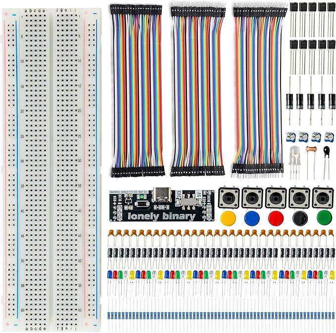 Electronics Starter Kit with 830-Point Breadboard Type-C Power Supply 120 Jumper Wires LEDs Sensors Resistors Capacitors Compatible with Arduino ESP32 STEM DIY Projects (400+ Pieces)