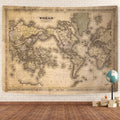GOAOK Retro Vintage Map World Map Tapestry, 90"x70", Polyester, Wall Mount, Bedroom & Office