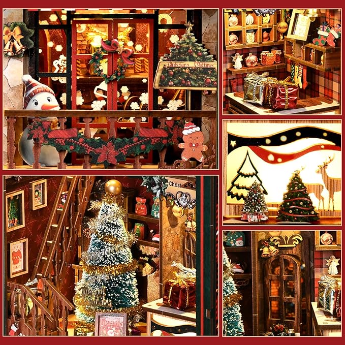 Domigard Book Nook Kit - DIY Miniature House Kit Bookshelf Decor 3D Wooden Dollhouses for Adults Teens LED Book Nook Kits for Adults Unique Birthday Christmas Gift for Family and Friends
