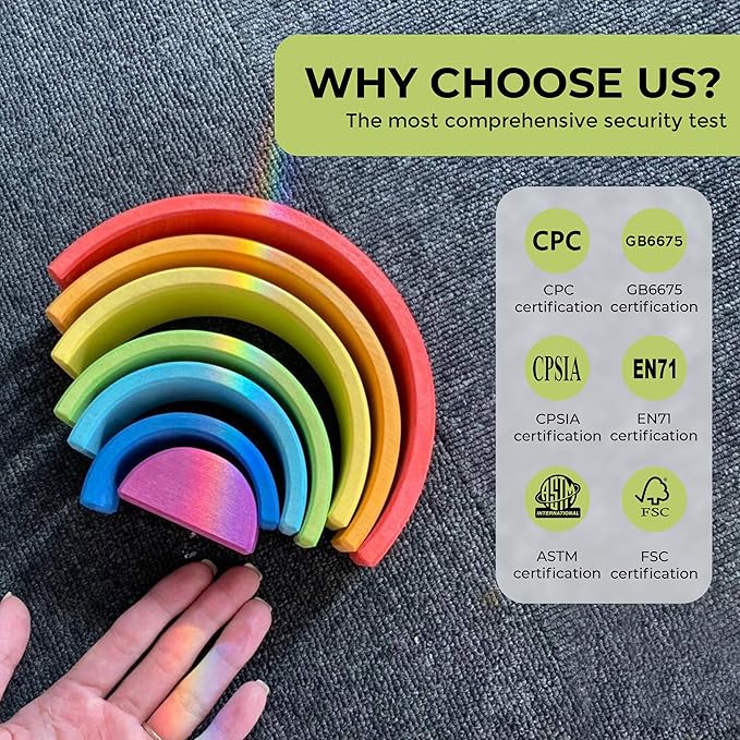 AVDAR 7Pcs Wooden Rainbow Stacker Toy, Montessori Nesting Puzzle for Kids, Rainbow Blocks