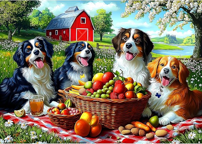 Puzzles for Adults 500 Pieces Cute Dogs Jigsaw Puzzles 500 Pieces Difficult Fun Puppy Autumn Picnic Unique Family Puzzle Challenging Games Gift for Teens Kids Adults (21"x15")