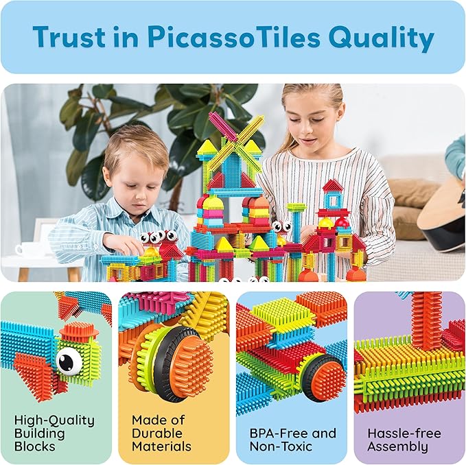 PicassoTiles Toys 112 Piece Hedgehog Blocks STEM Building Tiles Set Construction Learning Toy Stacking Interlock Block, Creativity Beyond Imagination, Inspirational, Recreational, Educational PTB112