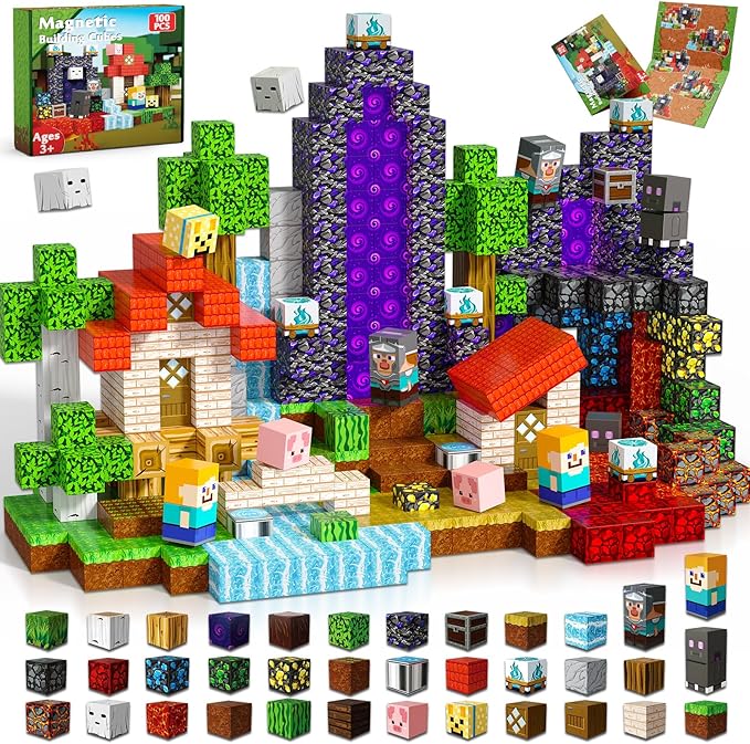 100 PCS Magnetic Blocks - Magnetic Building Blocks, Stacking Magnets for Kids, Sensory Toy for STEM Montessori Sensory Toys for Kids 3+ Boys and Girls Christmas Birthday Gifts