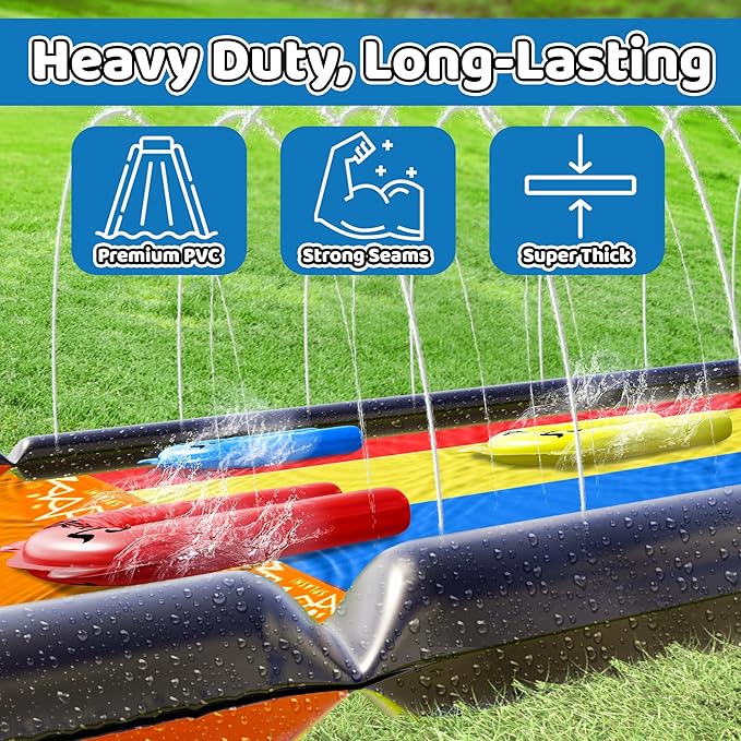 Jambo 16ft Premium Slip Splash and Slide, Three- Way Sprinkler System with 3 Body Boards, Water Slide with Advanced Sprinklers System | Backyard Waterslide Outdoor Water Toys Slides for Kids