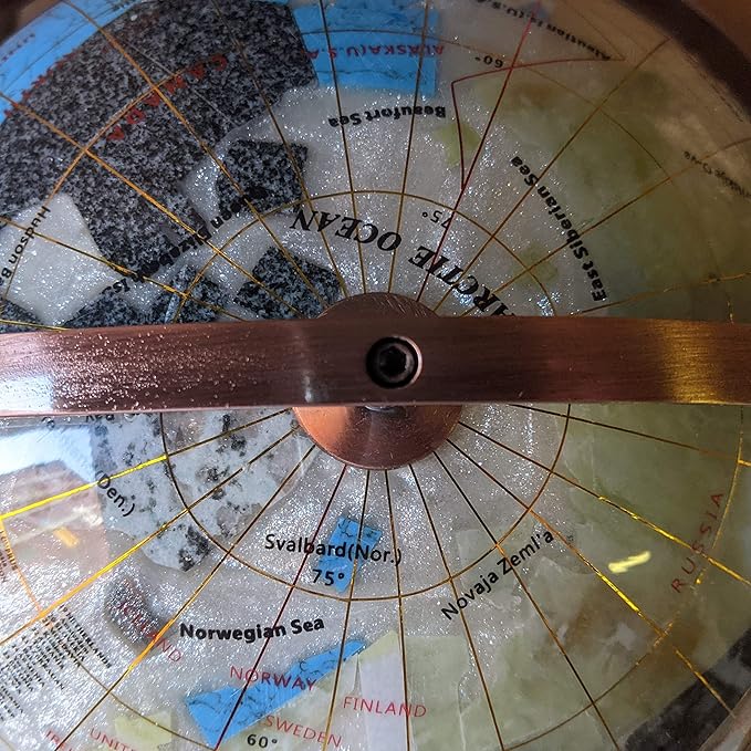 Limited Edition! Unique Art Since 1996 Pearl Ocean Table Top Gemstone World Globe with 4 Leg Copper Plated Zinc Alloy Stand (220MM/PEARL OCEAN/4LEG COPPER)