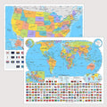 US & World Primary Laminated Classroom Map Pack by BrightWay Educational | 36" x 30" Educational Wall Maps | Grades 1-5 | Bright Colors & Large Fonts | Geographical Features | National Capitals & Major Cities (With Flags)