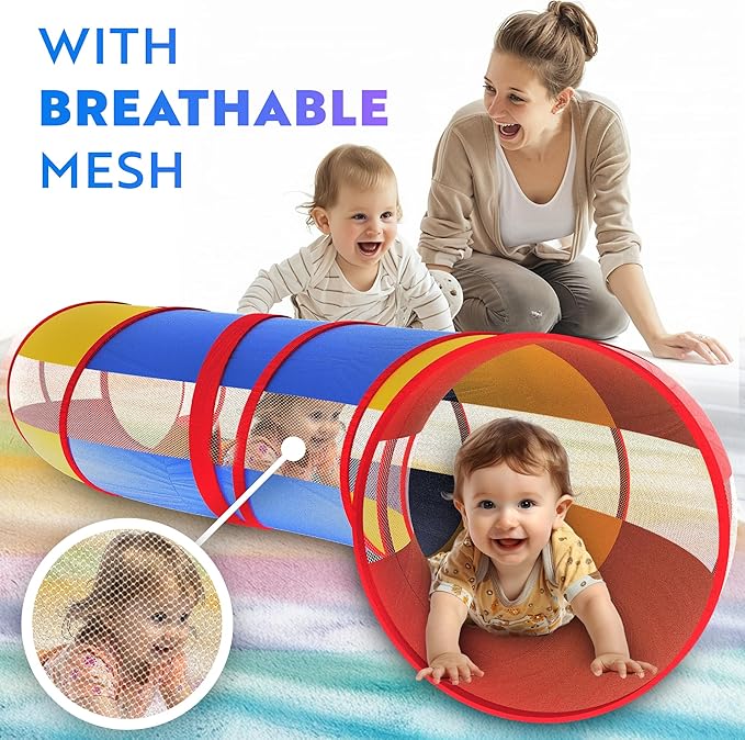 Playz Extra-Large Play Tunnel for Toddlers 1-3 Years – Pop-Up Baby Crawl Tube, Sensory Activity, Indoor & Outdoor Kids Toy, Collapsible for Easy Storage