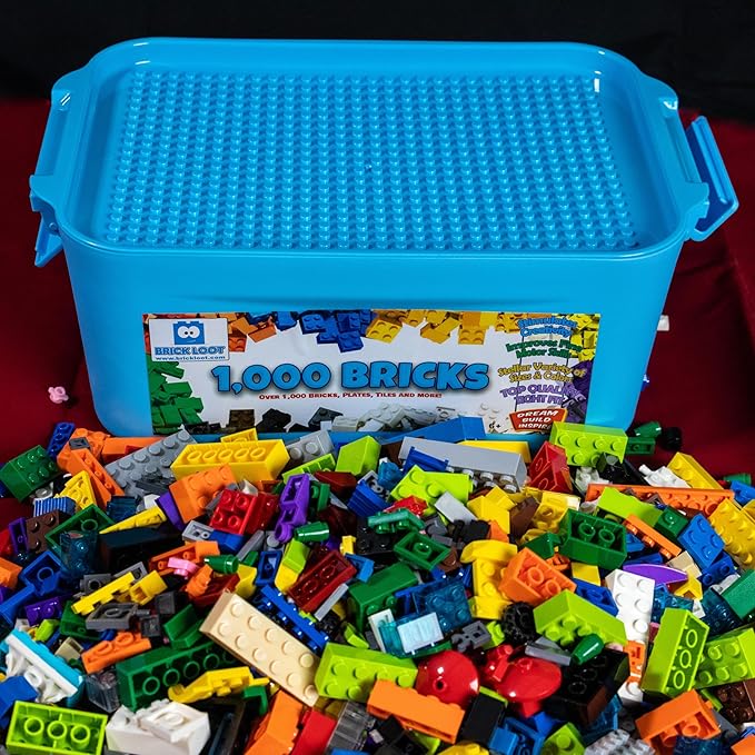 Brick Loot 1,000 Bricks Plus 70 Building Blocks Bulk Set – 1,070 Pieces with Deluxe Storage Box, Lego-Compatible Mixed Colors Classic Bricks, Creative STEM Construction Toys for Kids & Adults