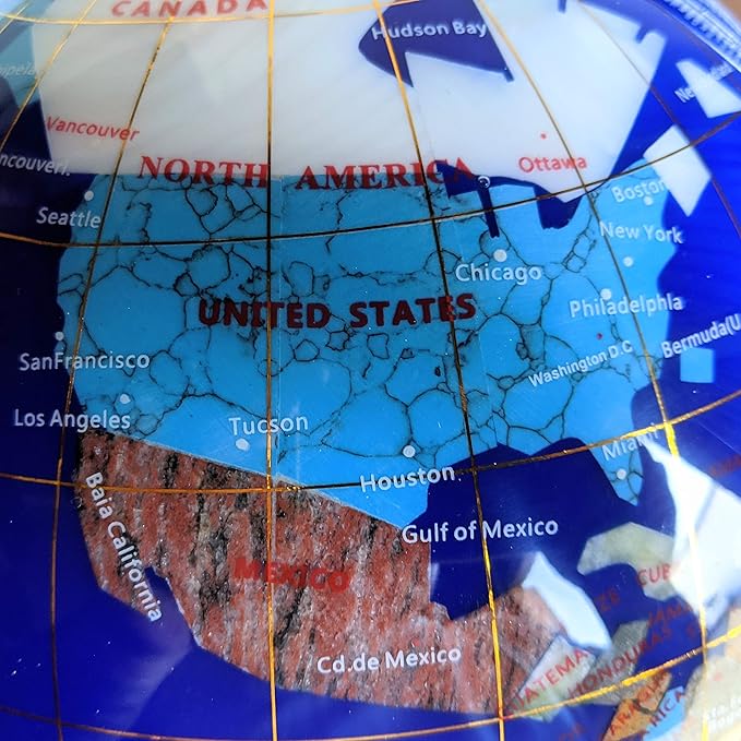 Limited Edition! Unique Art Since 1996 Blue Lapis Table Top Gemstone World Globe with 4 Leg Copper Plated Zinc Alloy Stand (220MM/BLUE OCEAN/4LEG COPPER)
