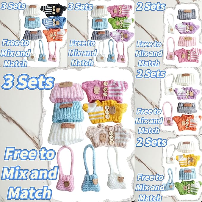 15cm & 17cm Doll Clothes Outfits Set - Premium Dress Up Bundle with Exquisite Accessories | Soft Fabric Fashion Doll Costume for 15-17cm Dolls (3set Yellow+Pink+Khaki)