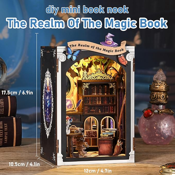 ISSEVE Book Nook Kit, DIY Miniature House Kit for Adults Teen Beginners, Dollhouse Mini Booknook Kits, Tiny House Bookshelf Decoration, 3D Wooden Puzzles Crafts Gifts (Magic Book House)