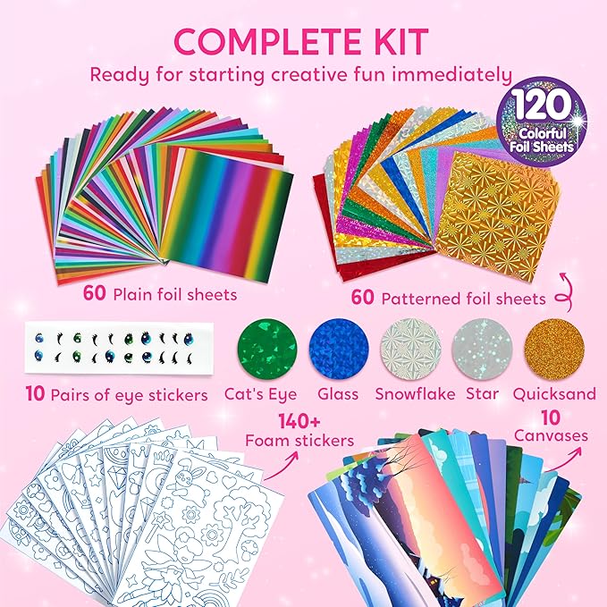 Klever Kits Princess Foil Art Kit for Kids - Arts & Crafts Supplies, Mess Free Coloring, Foil Foam Stickers, Creative Travel Toys, Birthday Gifts for Boys & Girls Ages 4 and Up