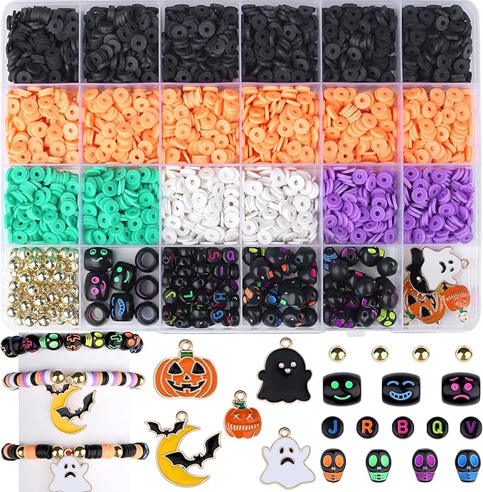 XIANNVXI 2846pcs Halloween Clay Beads Jewelry Making Kit Orange Purple Black White Green Friendship Bracelet Supplies with Halloween Pattern Clay Beads DIY Crafts Kit