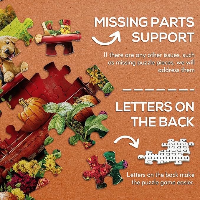 Dog Truck Flower Puzzle 1000 Pieces for Adults, Farm Fall Autumn Sunflower Jigsaw Puzzle, Animal Country Vintage Funny Puzzles