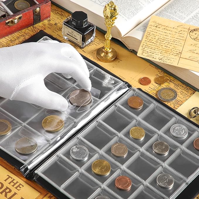 160 Pockets Coin Album - 10 Sheets Mixed Sizes Coin Holder 45x43/33x33 mm Collecting Grid for Pounds Pence Cents (Blue) CS48160BL