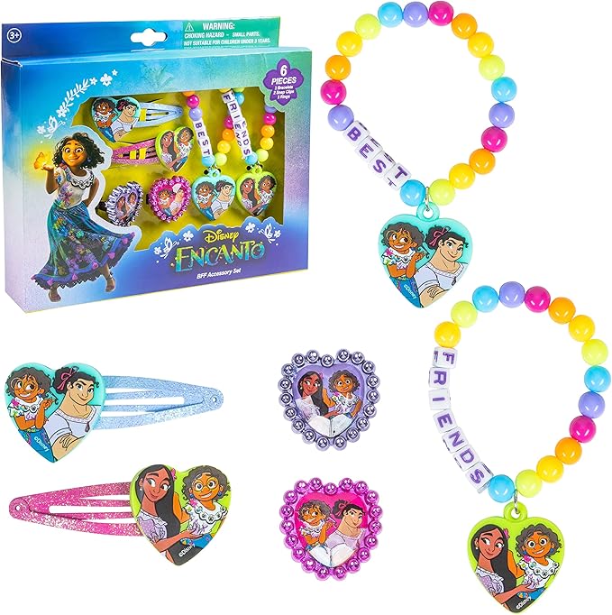 LUV HER Encanto Girls BFF 6 Piece Toy Jewelry Box Set with 2 Rings, 2 Bead Bracelets and Snap Hair Clips Ages 3+