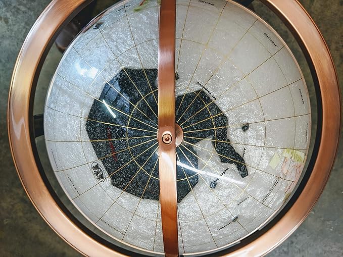 unique art since 1996 Limited Edition! unique art since 1996 Pearl Ocean Gemstone World Globe with Floor Standing Copper Zinc Alloy Stand (330MM/13 INCHES/Pearl Ocean/Copper), White