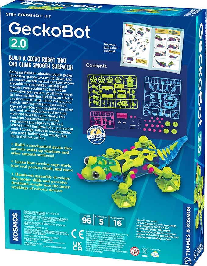 Thames & Kosmos GeckoBot 2.0 STEM Experiment Kit | Build a Wall-Climbing Gecko Robot, Improved Design & Suction Cup Technology, Guided Assembly, Fun & Educational Science Gift for Boys & Girls Ages 8+