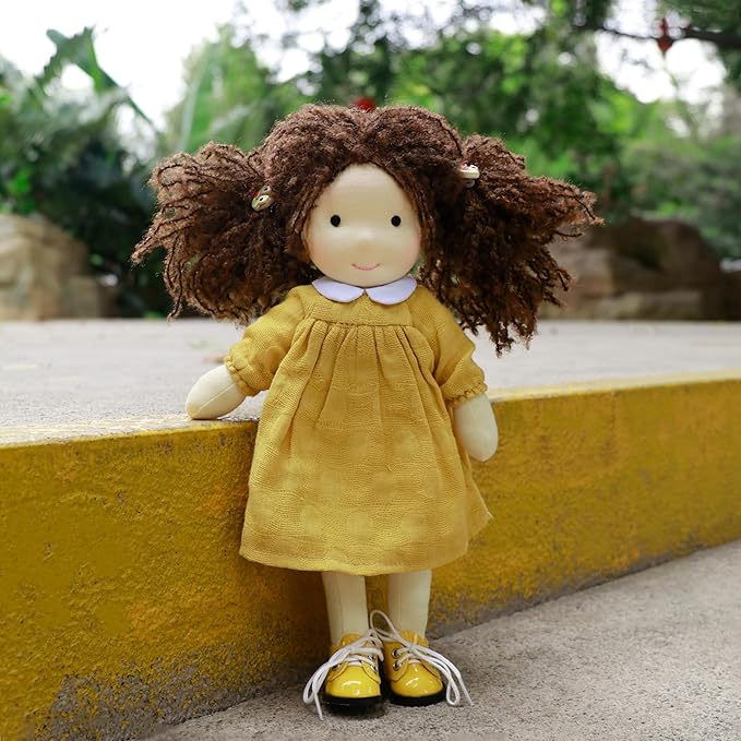 BlissfulPixie Handmade Waldorf Doll - Inka 12", Soft Girl Rag With Cute Stuffed Plush, Ideal First for Babies & Toddlers