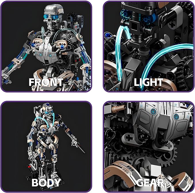 Mechanical Skeleton Robot Building Block Toy 692+Pieces Twistable Body and Poseable Design can be Driven by Hand or Motor Creative STEM Toy for Kids and Adults