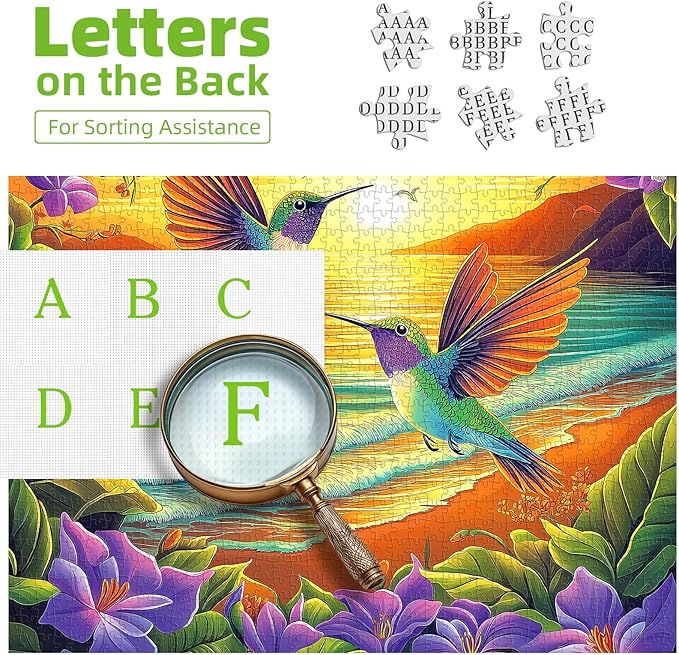 500 Piece Puzzles for Adults, Jigsaw Puzzles 500 Piece Hummingbirds Beach Flower Puzzle, Impossible Difficult Hard Challenging Unique Family Puzzle, 20x20 Inch