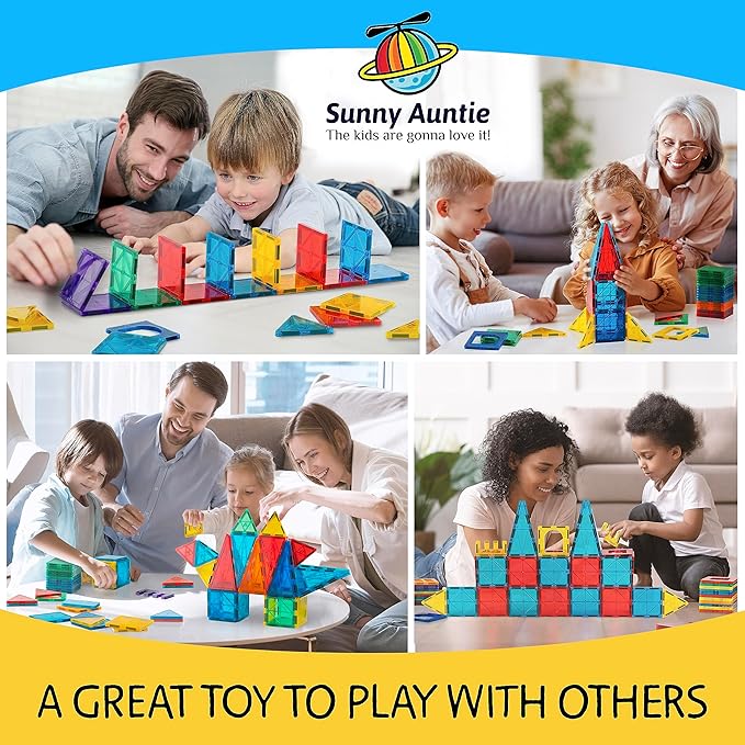 Magnetic Tiles 150 PCS+ Bonus Zippered CASE, Magnetic Tiles for Kids Toy for 3 4 5 6 7 8 Year Old Boys & Girls, Great Gift for Kids Aged 3-8, XL Set