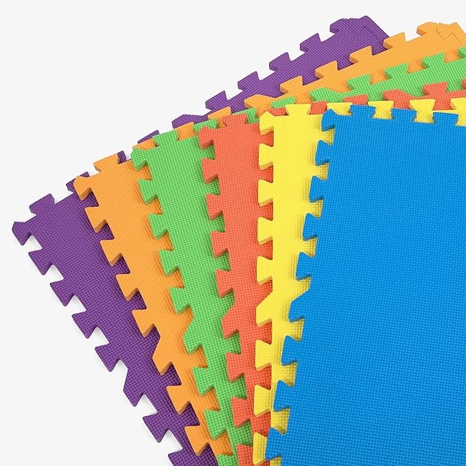 FlooringInc's Rainbow & Natural Harmony Playmat - Kid Safe Foam Floor Tiles with Removable Edges - 2'x2', 1/2" Thick (Rainbow, 24 Tile Pack)