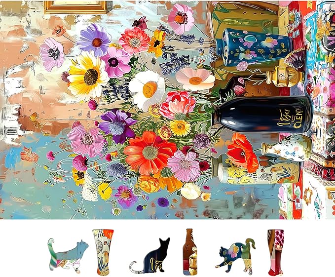 Floral Bouquet 500 Piece Jigsaw Puzzle for Adults Colorful Wildflowers & Vases Puzzle - Premium Art Puzzle for Adults, Family or Seniors - 15"x23" Challenging Puzzle with Poster
