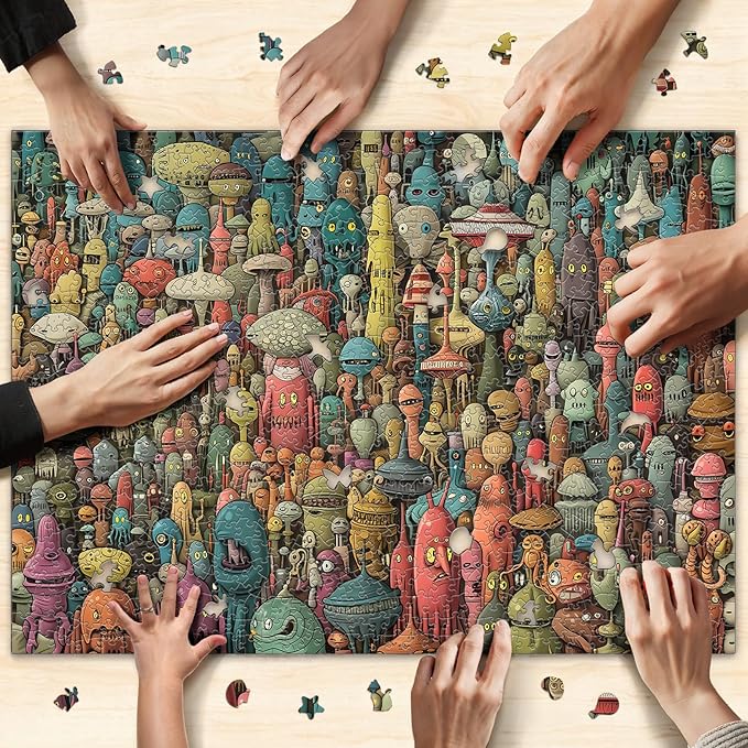 Dense Monster Jigsaw Puzzles for Adults 1000 Pieces, Brain Challenging Shaped Puzzle for Game Night, Family, Friends, Puzzle Size is 26.6 x 19.2