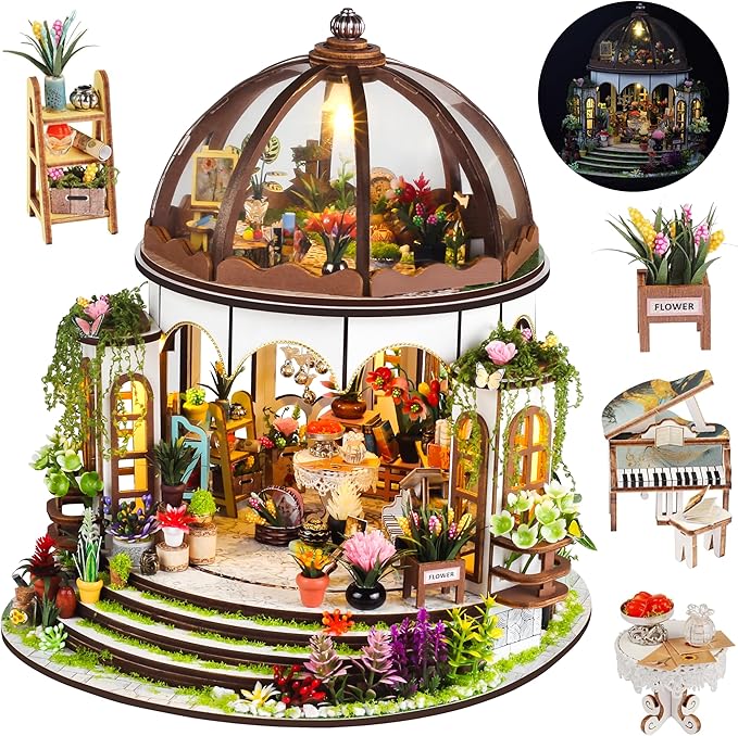 ISSEVE Book Nook Kit, Miniature House Kit with LED Light, Wood Garden DIY Mini House Building Kit, Tiny Dollhouse Home Decor, Halloween Christmas Birthday Crafts Gifts for Adults (Hanging Garden)