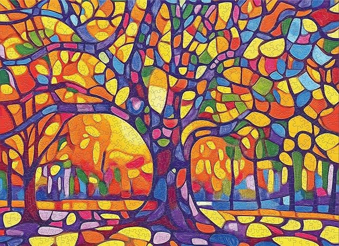 Mosaic Tree Jigsaw Puzzles for Adults 1000 Pieces, Irregularly Shaped Difficult Puzzles Perfect for Game Night, Great Gift Idea, Size 26.65 x 19.25 in