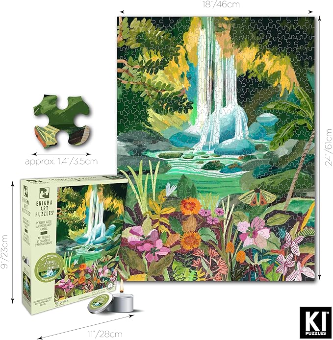 KI Puzzles 500-Piece Jigsaw Puzzle – Aromatherapy Blueboard with Candle – Rhi James Chasing Waterfalls – 24x18 Cozy & Relaxing Hygge Puzzle for Adults & Teens