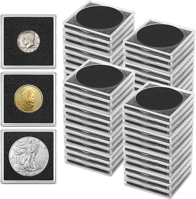 40 Pcs Coin Holders for Collectors, Clear Coin Cases with 5-Size Sponge Gaskets 20/25/30/35/40mm, Plastic Coin Slabs and Coin Protectors for Silver Dollar Collectors Collection Supplies, Black