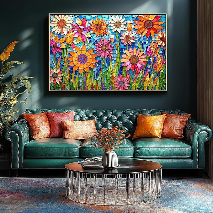1000 Piece Mosaic Floral Stained Glass Puzzle - Vibrant Textured Paper Art, Challenging Adult Wall Decor 27.5x19.7 Inch