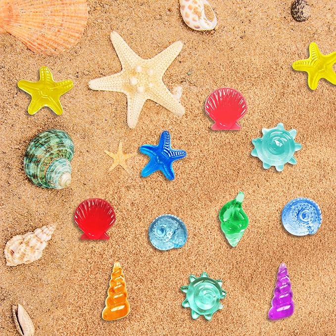200+ Pcs Sensory Bin Filler Diving Gem Pool Toys Small Bulk Plastic Under The Sea Shells Decorations Ocean Mermaid Kit 11 Colors 6 Styles Mixed Acrylic Tiny Seashells Craft