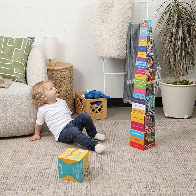 Upbounders® Stacking & Nesting Blocks | FSC®-Certified Educational Toy for Toddlers 2+ | Montessori-Inspired Learning Toy with Career-Themed Illustrations | Develops Fine Motor & Cognitive Skills