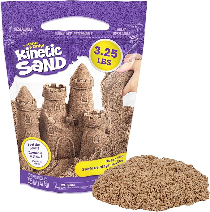 Kinetic Sand, 3.25lbs Beach Play Sand, Moldable Sensory Toys for Kids, Resealable Bag (Packaging May Vary), for Ages 3 and up